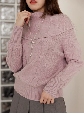 立體麻花織紋小立領針織上衣