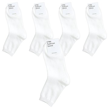 ETNA Fashion Socks 韓國素色坑條中筒襪 Set 5雙  白色  22~26cm