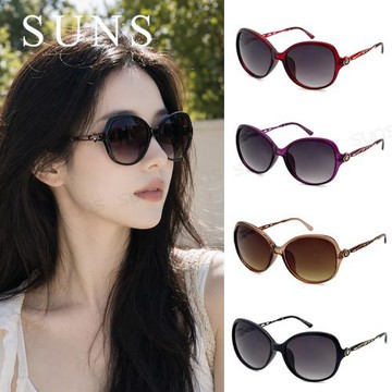 【SUNS】抗UV太陽眼鏡 時尚淑女玫瑰雕花鑲鑽造型 共四色 大框顯小臉 S31 台灣製 檢驗合格