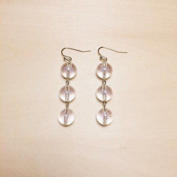 復古透明紫色夾心三球耳環