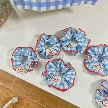 ⭐臺灣出貨🌈免運⭐原創自制撞色藍格子可愛童趣大腸圈肥腸圈韓國ins風發繩【可開票】