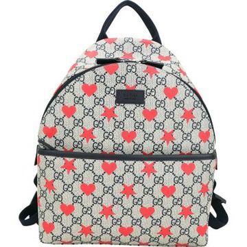 GUCCI 古馳 GG Supreme 老花帆布滿版愛心星星後背包(卡其色)