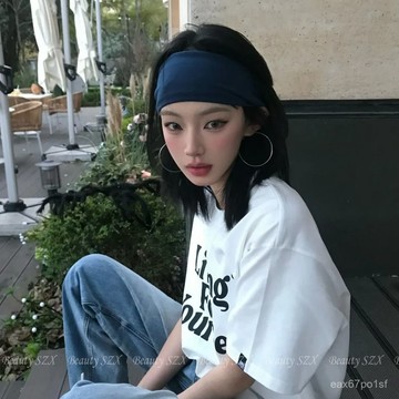 臺灣有貨⚡藍色運動寬髮帶女春夏2025新款美式日常外戴頭巾吸汗頭帶髮箍頭套 MJHU