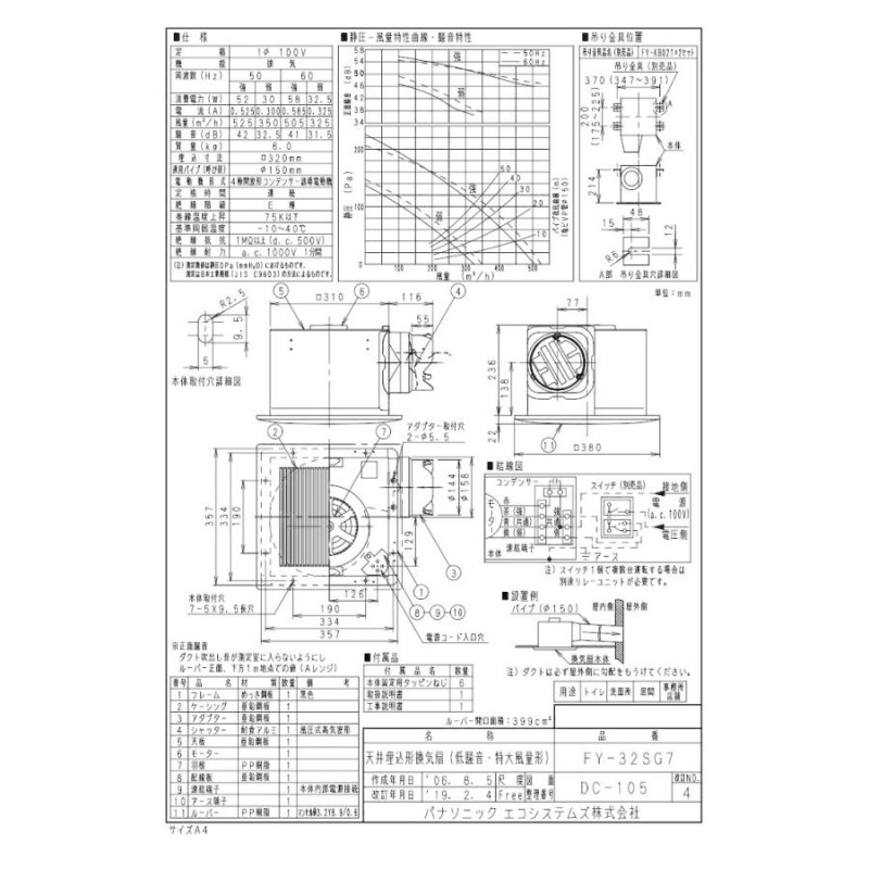 パナソニック FY-32SG7 天井埋込形換気扇 ルーバーセット 特大風量形