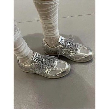 歐貨銀色復古德訓鞋女真皮單鞋高級感小眾透氣網面休閑運動阿甘鞋