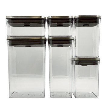 不鏽鋼按壓式保鮮盒 6件組 單手按壓 適用收納咖啡豆/餅乾/乾貨  6個容器 + 6個蓋子  1組