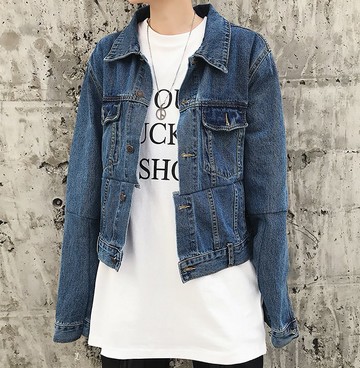 FINDSENSE H1秋季 新款 日本 街頭 原宿 高街做舊 拼接牛仔夾克 短款長袖外套 潮男 上衣