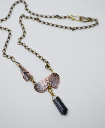 紙飛機系列-黑色電氣石(黑色碧璽)‧紅銅‧硫化黃銅鍊項鍊