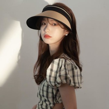 Cence Kaer法式帽子女草編空頂遮陽帽大檐黑膠防紫外線遮臉太陽帽