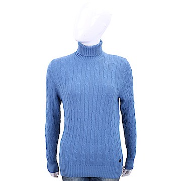 Andre Maurice 喀什米爾麻花織紋蔚藍色高領羊毛衫