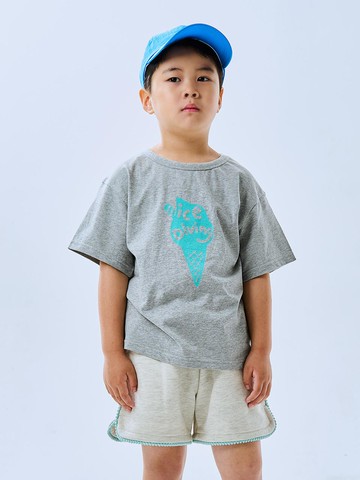 Cotton Ice Cream Print T-shirt [Gray]