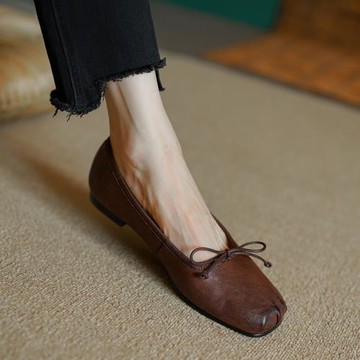 平底單鞋女2025新款復古英倫風小皮鞋春秋真皮方頭淺口軟皮奶奶鞋