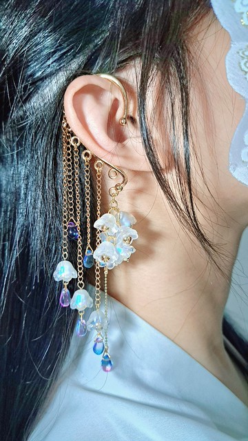 原創花語系列耳掛耳環 鈴蘭絮語•幽夢_月光幻藍