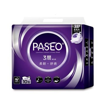 PASEO 3層柔韌舒適抽取式衛生紙PEFC(100抽10包/袋)