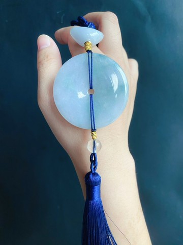 天然緬甸玉翡翠 水墨氣韻 詩意玉飾 飄花 大平安扣 車掛 包掛