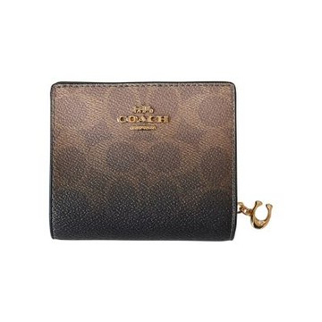 COACH 漸層咖C Logo PVC C字拉鍊袋釦式雙摺短夾