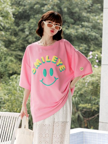 太空棉微笑毛巾繡寬鬆短袖上衣