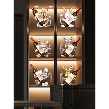 輕奢電鍍暴力熊紅酒架兔子客廳酒柜裝飾品擺件創意大氣高檔的套裝