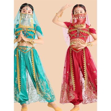 印度舞蹈服裝女兒童六一幼兒新疆舞民族舞合唱表演出服茉莉公主裙