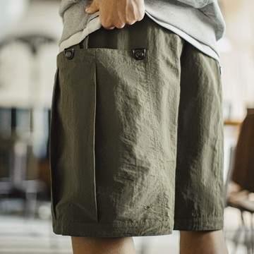 馬登工裝 美式復古風琴大口袋軍綠色短褲直筒梭織薄款五分褲男夏季
