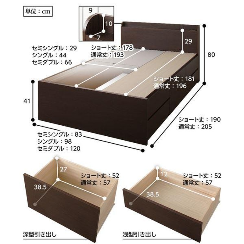 お客様組み立て〕 収納 ベッド 薄型 宮付き ショート丈 シングル 日本