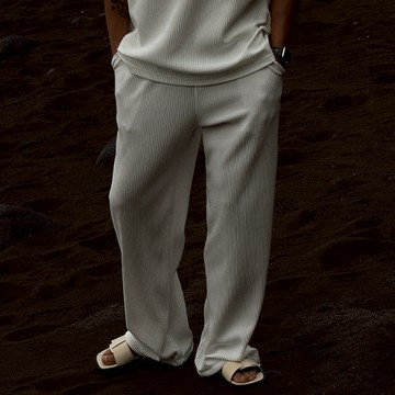 正韓夏季光澤褶皺彈性腰休閒寬褲 4色 YUPPIE 預購商品 0812