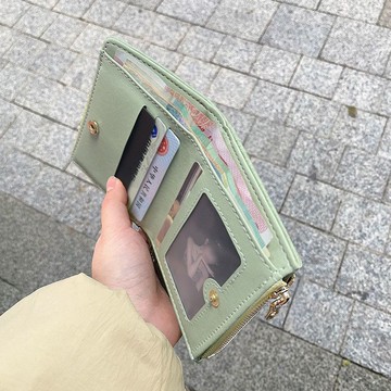 復古小卡包~ins錢包女短款學生歐美清新摺疊簡約文藝搭扣真皮質感