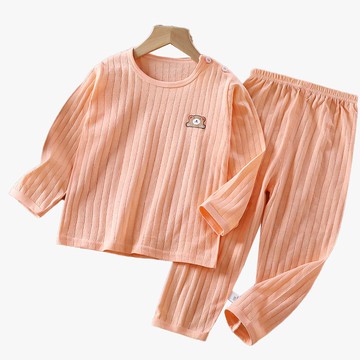 WarmNest - 純棉網眼透氣長袖家居服套裝-熊熊-粉橘色