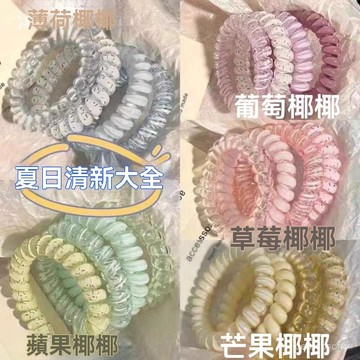 臺灣有貨⚡高品質電話綫髮圈高彈力波點髮繩夏天頭繩女髮飾耐用無痕塑料薄荷 VGXX