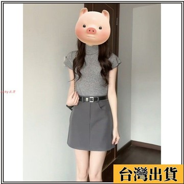 ⚡免運⚡【店鋪熱銷】休閒穿搭套裝女夏季小個子顯瘦西裝a字半身裙格雷灰短袖上衣套裝
