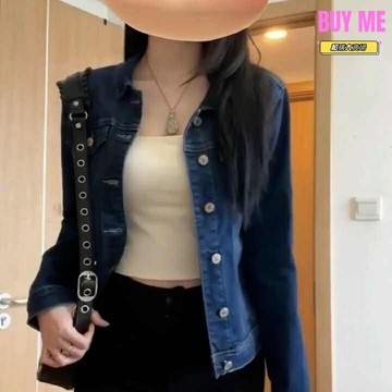 【純欲顯瘦】牛仔外套 短款外套 辣妹外套 復古外套 翻領夾克 收腰設計 短款修身 水洗做舊 秋季穿搭 休閒百搭