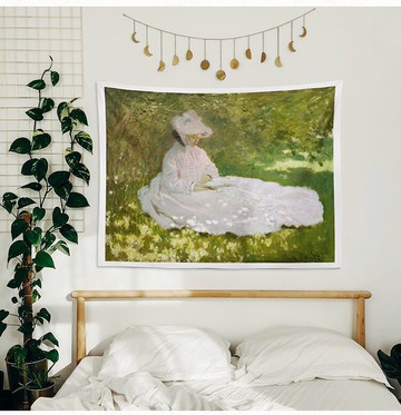 春天莫奈油畫藝術背景布ins掛布臥室床頭裝飾少女宿舍墻壁畫布大