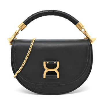 Chloe 新款Marcie 金屬LOGO 小羊皮鏈帶肩背/斜背包（黑色）_廠商直送