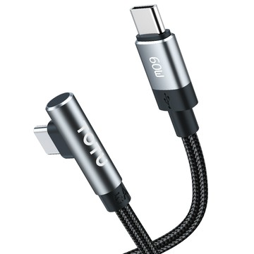 TOTU 彎頭 雙Type-C/PD充電線傳輸線編織線快充線 QC4.0 60W 極速 1.2M 支援iPhone17/安卓/手機/平板/筆電