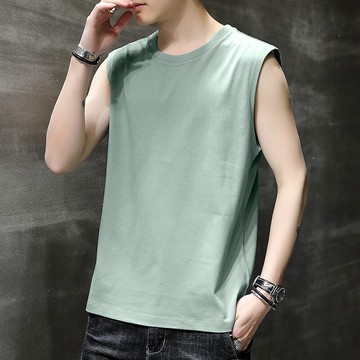 夏季純棉背心男生無袖t恤外穿潮流健身跨欄籃球運動坎肩寬肩汗衫W