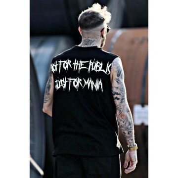 花體英文潮牌純棉chicano西海岸背心t恤無袖寬松tattoo紋身師風格