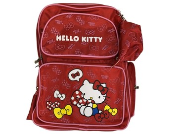 ~雪黛屋~KITTY後背大容量可A4資夾二主袋+外袋共四層上學附零錢包中低年級L415167
