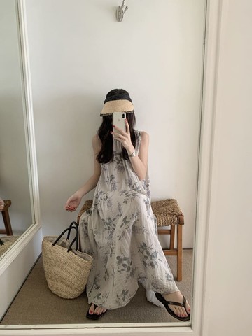 【韓國】宛若花晨削肩長洋裝－84612