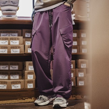 馬登工裝 輕美式山系速乾休閒褲大口袋透氣薄款紫色長褲子男夏秋