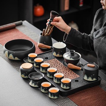 山水茶具套裝家用客廳輕奢高檔功夫泡茶小型茶盤辦公室會客禮盒裝