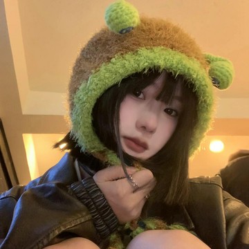 可愛搞怪毛線帽子女秋冬新款手工怪獸針織帽騎車護耳包頭帽保暖