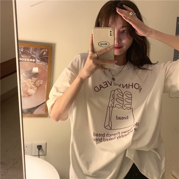 白色正肩短袖t恤女新款夏裝寬松顯瘦ins潮原宿風炸街上衣