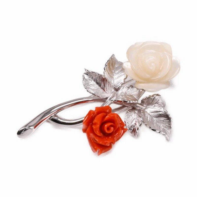 サンゴ 帯留め メタル 珊瑚 ブローチ兼用 バラ 