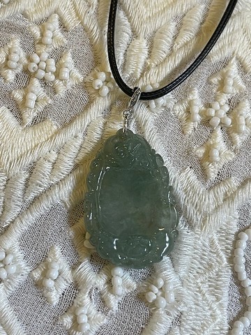 無事牌翡翠吊墜項鍊緬甸玉 無優化 天然A貨翡翠 晴綠底色