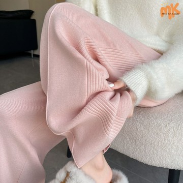 預購️加厚粉色軟糯針織褲子女秋冬2026新款高腰垂墜感直筒休閒拖地寬褲