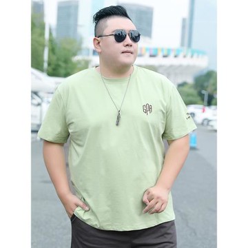 夏季舒適休閑加肥加大圓領T恤男士繡花潮牌肥佬胖子寬松版短袖衫