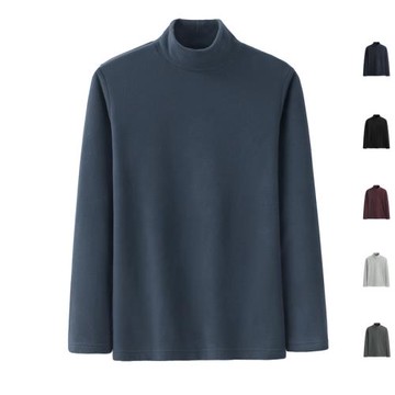 經典純色搖粒絨高領長袖打底加絨T恤打底衫基礎色冬保暖衣男款