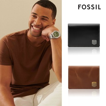 【FOSSIL 官方旗艦館】Hayes 真皮徽章LOGO卡夾 (禮盒組附鐵盒，兩色可選)