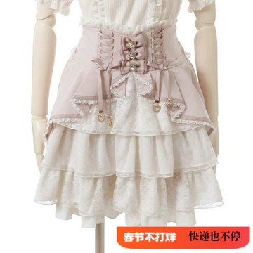 日系綁帶高腰束腰顯瘦遮臀遮胯可愛甜美多層蕾絲蛋糕裙4003半裙