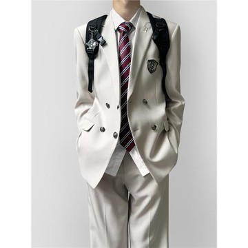 木村叔dk日系校供感米白色西裝制服男春秋季青少年雙排扣西服套裝